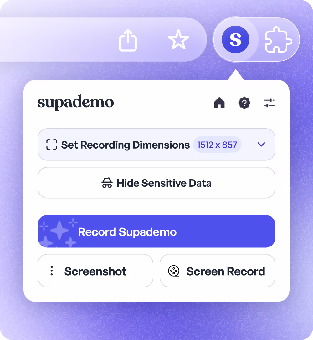 Supademo interface showing options to record demos or capture screenshots