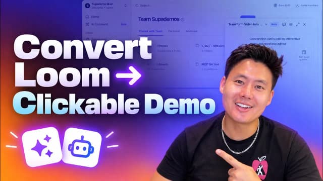 Supademo September 2026 product update header: Convert a Loom video into a clickable demo with AI Command