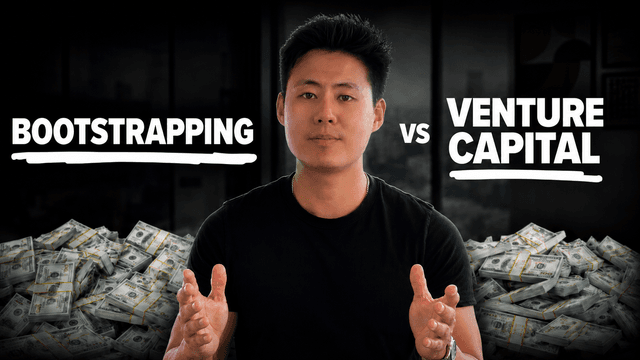 Bootstrapping vs Venture Capital - founder surrounded by cash discussing startup funding strategies